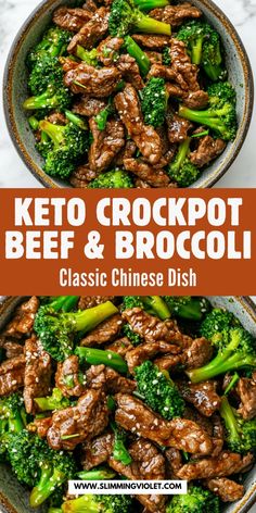 keto crockpot beef and broccoli in a bowl with text overlay