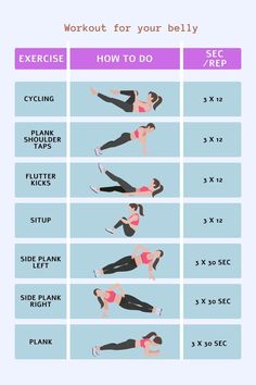 a woman doing exercises for her body and chest, with the text workout for your belly