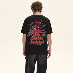 **Fire designs with luxury blanks, Only at aoklok graphic brand. Unleash your inner superhero with the AG® Great Power Spider-Man T-shirt! Made with premium materials, this shirt features a bold graphic of Spider-Man unleashing his powers. Perfect for casual wear or a costume, it's a must-have for any fan of the web-slinging hero. Features: -100% Cotton -Crew Neckline -Super Soft Fabric -Loose -Solid Color -Regular fit -Urban style Urban Halloween T-shirt For Streetwear, Hip Hop Halloween T-shirt For Streetwear, Black Casual Sublimation T-shirt With Character Print, Casual Black Sublimation T-shirt With Character Print, Halloween Streetwear Tops With Logo Print, Halloween Logo Print Tops For Streetwear, Hip Hop Black Tops With Character Print, Black Hip Hop Top With Character Print, Urban Black T-shirt For Halloween