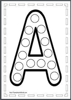 the letter a coloring page with dots on it