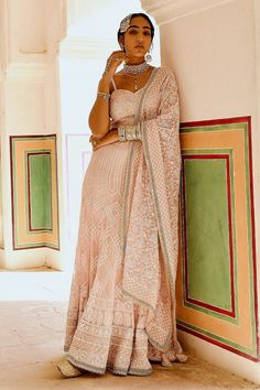 Fish-cut chikankari lehenga set for women Chikankari Blouse, Chikankari Fabric, Fish Cut, Chikankari Work, Pink Fish, Fabric Ornaments