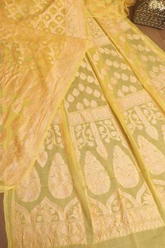 Yellow Banarasi Georgette Unstitched Lehenga Set