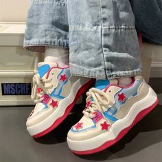 Starburst Chunky Platform Sneakers - Sneakers Sneaker Cartoon, Thick Sole Shoes, Platform Shoes Sneakers, Chunky Platform Sneakers, Sneakers Street, Fashion Vocabulary, Shoes Summer, Sole Shoes, Pink Shoes