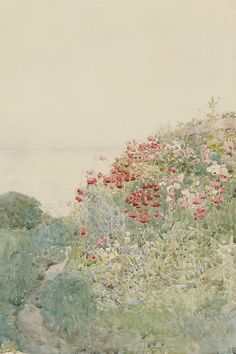 a painting of flowers on the side of a hill