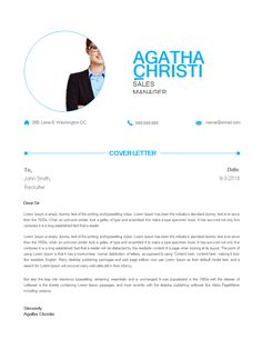 the cover letter for a resume is shown in blue and white, with an image of a