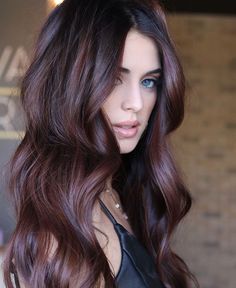 35 Reddish Brown Hair Colors You'll Fall In Love With Long Hair Curtain Bangs, Cherry Brown Hair, Hair Curtain Bangs, Cherry Hair, Hair Color And Cut