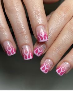 Nails With Stars, Flame Nail Art, Dark Pink Nails, Hot Nail Designs, Mens Nails, Edgy Nails, Nail Pictures, Aesthetic Nails, Festival Nails