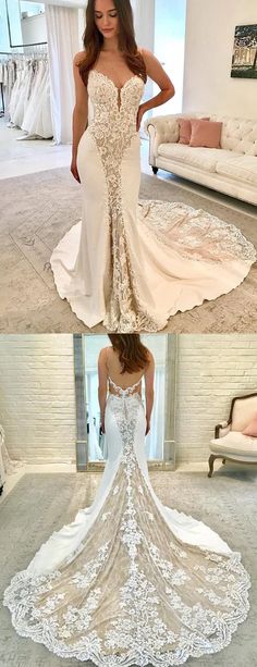 the back of a wedding dress with lace on it, and an image of a woman in