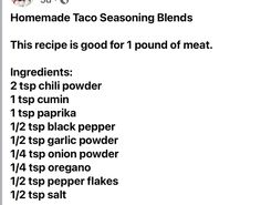 the recipe for homemade taco seasoning blends is shown in this screenshot