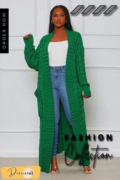 Winter Crochet Loose Long Twist Sweater Cardigan Cardigan Verde, Thick Cardigan, Knit Sweater Coat, Long Knit Sweater, Cardigan Green, Warm Cardigan, Long Knit Cardigan, Cardigan Casual, Maxi Cardigan