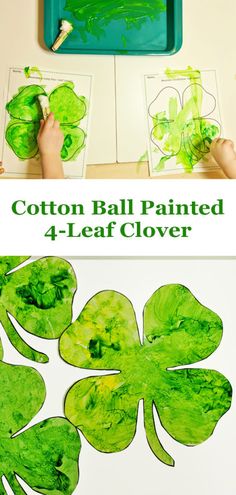 the four leaf clover is being made with cotton ball paint and watercolor paper for st patrick's day