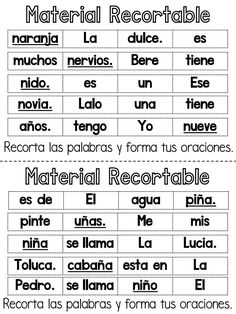 spanish worksheet with words and pictures for kids to use in their classroom or home