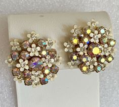 Vintage Weiss Earrings Rhinestones & Enamel Floral Wedding Summer   | eBay Aurora Borealis Jewelry, 1940s Jewelry, Vintage Rhinestone Jewelry, The Maid, Walmart Jewelry, Vintage Jewelry Crafts, Your Shopping List, Fun Jewelry, Costume Jewelry Earrings