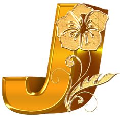 the letter j is decorated with gold flowers and leaves, as well as an ornamental design