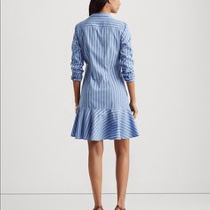 New With Tags Ralph Lauren Stripe Ruffle Shirt Dress Have 2 Of Them. Sizes 2 & 4. Fitted Ruffled Shirt Dress For Daywear, Elegant Ruffled Shirt Dress For Daywear, Fitted Spring Shirt Dress With Ruffles, Fitted Ruffled Shirt Dress For Spring, Fitted Ruffle Shirt Dress For Spring, Fitted Shirt Dress With Ruffle Hem For Daywear, Ruffled Shirt, Ruffle Shirt, Ralph Lauren Dresses