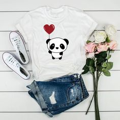 Cute Panda Valentines Day Gift, Panda TShirt, Panda Love, Panda Shirt, Panda T-Shirt Gift, Valentine Casual Cotton T-shirt For Valentine's Day, Cute White T-shirt For Valentine's Day, White Casual T-shirt For Valentine's Day, Valentine's Day Funny Print Casual T-shirt, Valentine's Day Casual T-shirt With Funny Print, Cute White Valentine's Day T-shirt, Casual Valentine's Day Gift Tops, Casual Tops For Valentine's Day Gift, Panda Valentines