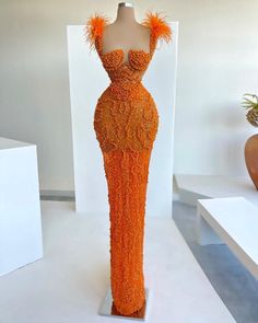 Beaded Party Dress, Orange Fits, Glamorous Dresses, Cute Prom Dresses, Dress Handmade