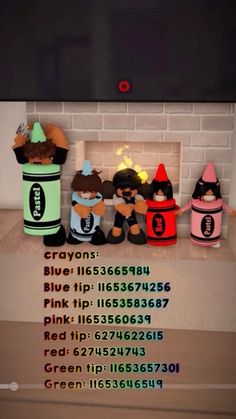 some stuffed animals sitting in front of a fire place with numbers on the wall behind them