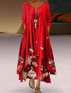 Plus Size Long Dresses, Flower Maxi Dress, Floral Print Dress Long, 파티 드레스, Womens Long Dresses, Long Red Dress, Dress Women Elegant, Women Long Sleeve Dress, Patchwork Print