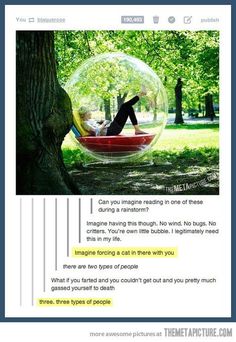 a person sitting in a bubble chair under a tree with the caption that reads, can you imagine resting on one of these balls?