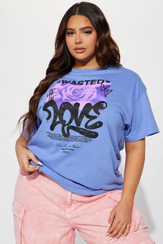 Available In Lavender. T-Shirt Crew Neck Short Sleeve Front Screen Disclaimer: Due To The Printing Process A Difference In Saturation May Occur. Each Garment Is Unique. 100% Cotton Imported | Wasted Love Graphic Tshirt in Lavender size 3X by Fashion Nova Spring Lavender Letter Print Top, Relaxed Fit Lavender Graphic Tee, Lavender Trendy T-shirt For Summer, Trendy Lavender Short Sleeve T-shirt, Trendy Lavender T-shirt For Summer, Trendy Lavender Summer T-shirt, Oversized Purple Top With Text Print, Lavender Tops With Graphic Print For Summer, Lavender Graphic Print Tops For Summer