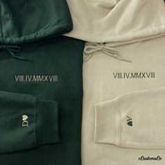 *PRICE IS FOR ONE HOODIE* IF YOU WANT TWO HOODIES PLEASE ADD TWO TO THE CART! THANK YOU Example for personalization submission: -Thread colour: White - Date: 04.22.1998 (Roman numerals) - Initial: C (Left Sleeve Large Hoodie) Y (Right Sleeve Small Hoodie) - Symbol Next to Initial: Heart  *Please Read* Custom made to order embroidered matching sweaters! Perfect for an anniversary or birthday! Ontario Based -Custom Embroidery -1-2 week processing time                                 * After Care* -Machine wash on delicate with cold water -turn the item inside out to protect the embroidery from abrasion -Let tumble dry/Air dry -DO NOT use chlorine or brightening agents -DO NOT iron over the embroidery design                               Be gentle and wash with care! Xcustomsco is not respons Cheap Black Sweatshirt With Letter Embroidery, Cheap White Hoodie With Embroidered Text, Cheap Sweatshirt With Letter Embroidery As Gift, Cheap Oversized Sweatshirt With Letter Embroidery, Cheap Crewneck Sweater With Letter Embroidery, Cheap Sporty Sweatshirt With Letter Embroidery, Oversized Sweatshirt With Letter Embroidery, Cheap White Hoodie With Letter Embroidery, Cheap Sweatshirt With Letter Embroidery For Loungewear