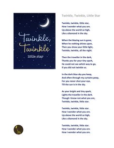 a page from the book twinkle, twinkle little star with an image of a crescent and stars