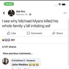 two tweets that are on the same page, one has an image of michael myers