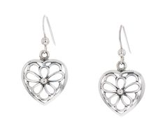 Jewelry Trends Open Flower Heart Dangle Sterling Silver Earrings - These vibrant earrings are crafted of .925 Sterling Silver and offer an irresistible look with their sweet open floral heart design. These highly polished earrings dangle from hook findings and can be worn for a look that is blooming with style. - Style: Dangle - Metal: .925 Sterling Silver - Color: Silver - Finish: High polish - Clasp: Hook - Earring dimensions: 17 mm wide x 32 mm long - This beautiful affordable Sterling Silver Nickel-free Silver Open Heart Earrings, Unique Nickel-free Dangle Heart Earrings, Silver Nickel-free Dangle Flower Earrings, Everyday Sterling Silver Flower-shaped Earrings, Nickel-free Sterling Silver Dangle Heart Earrings, Open Flower, Flower Heart, Hook Earrings, Heart Design