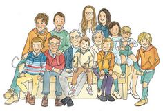 a family portrait is drawn in colored pencils