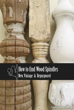 some white vases are stacked on top of each other with the words how to find wood spindles