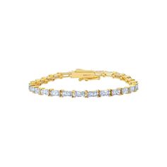 Don your wrist with a sparkling statement with this chic CRISLU Baguette Cut Tennis Bracelet! Crafted with luxurious baguette cut diamonds, this one-of-a-kind bracelet is sure to become your go-to accessory. Add some sparkle to your life with this dazzling beauty! -Sterling Silver .925 in Platinum Finish or 18kt Yellow Gold -SKU: -9012626B70CZ Lifetime Warranty -7 inches -7.1 total carat weight -100% Hypo-Allergenic -Non-Conflict -Includes fine jewelry box $245 Baguette Cut Diamond, Tennis Necklace, Baguette Cut, Tennis Bracelet, Silver 925, Diamond Cuts, Jewelry Box, Gold Bracelet, Platinum