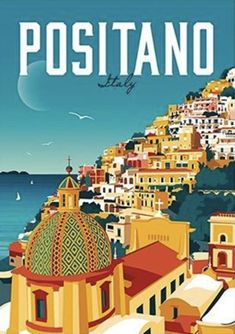 a poster with the words positano on it