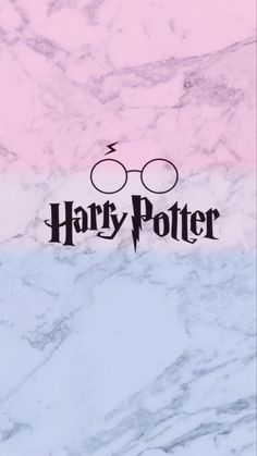 the harry potter logo on a marble wallpaper with black and white lettering that reads, harry potter