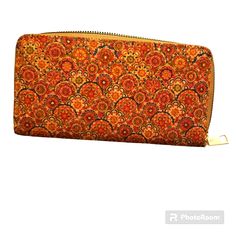 Women's 4"X7" Floral Print Zip Front 5 Section Center Zip Coin Purse. Printed Clutch, Orange Cream, Bags Women, Vegan Leather, Coin Purse, Floral Print, Coin, Women's Fashion, Floral Prints