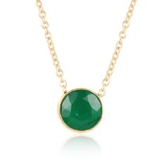 Featured here is a stunning, round emerald pendant in fine 14k yellow gold. Displayed in the center is a medium-green emerald accented by a simple bezel gold mount. The earth mined, green emerald has a desirable lush green color. This emerald is 100% earth mined and is not perfect! Gorgeous flaws are seen within the stone, embrace uniqueness! The chain is attached to this piece, non-removal. Total Carat Weight: 0.90cts Setting Style: Bezel Setting Material: 14K Yellow Gold Main Stone: Emerald Sh Elegant Round Green Emerald Necklace, Elegant Round Emerald Necklace For Gift, Green Necklaces With Bezel Setting, Round Gemstone Solitaire Necklace In Fine Jewelry Style, Luxury Solitaire Gemstone Necklace, Luxury Round Gemstone Solitaire Necklace, Formal Emerald Necklace With Round Pendant, Classic Emerald Necklace With Round Pendant, Fine Jewelry Green Round Necklaces