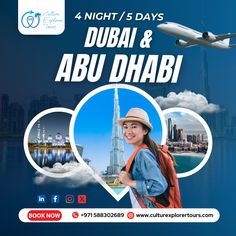 an advertisement for a tourist's trip to dubai and abu, which includes the bur