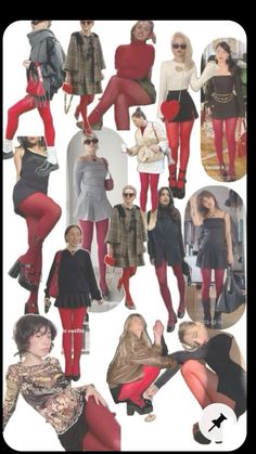 Fall Outfits With Red Boots, White Tights Outfit Street Styles, Red Leg Warmers Outfit, Hot Pink Tights Outfit, Outfits With Colorful Tights, Black Dress Red Tights, Colored Stockings Outfit, Red Thighs Outfit, Maximalist Outfits Aesthetic