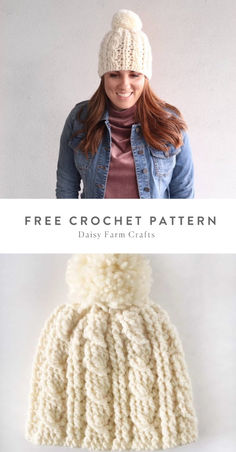 a woman wearing a crochet hat with the text free crochet pattern