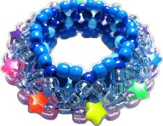 Blue Beaded Star-shaped Bracelets, Blue Star-shaped Jewelry With Colorful Beads, Blue Beaded Bracelets With Star Charm, Blue Handmade Star-shaped Beaded Bracelets, Blue Bracelets With Star Charm And Round Beads, Handmade Blue Star-shaped Bracelet, Handmade Blue Star Bracelet, 3d Kandi, Disc Style