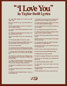 i love you in taylor swift lyrs song poster with the words'i love you