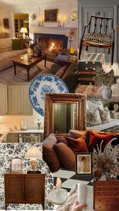 a collage of photos with furniture and decor