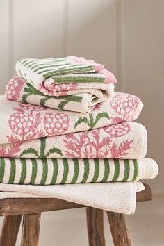 several towels stacked on top of each other