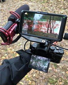 a camera is being used to take pictures of trees and shrubs in the fall or winter