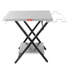 a small table that is sitting on top of a metal stand with two legs and one foot