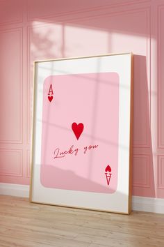 Playing Card Poster, Lucky Girl Syndrome, Ace Card, Poster Pink, Card Poster, Ace Of Hearts, Heart Wall Art, Heart Wall, Trendy Wall Art