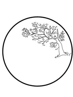 a black and white drawing of a tree in a circle