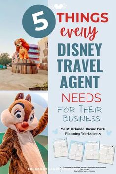 the cover of 5 things every disney travel agent needs for their business, including planning worksheets