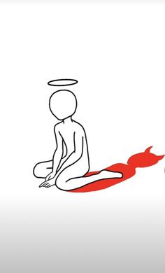 a drawing of a person sitting on the ground in front of a red arrow pointing up