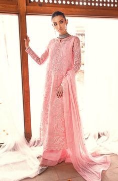 Crystal Pink Embroidered Pakistani Salwar Kameez Dupatta Salwar Suit Organza Suits, Pakistani Salwar, Raw Silk Fabric, Organza Sleeves, Readymade Saree, Pakistani Salwar Kameez, Embroidered Chiffon, Embroidered Sleeves, Embroidered Organza